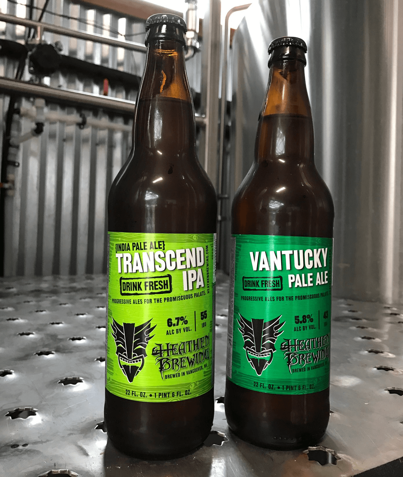 Close up on bottles of Transcend IPA and Vantucky Pale Ale